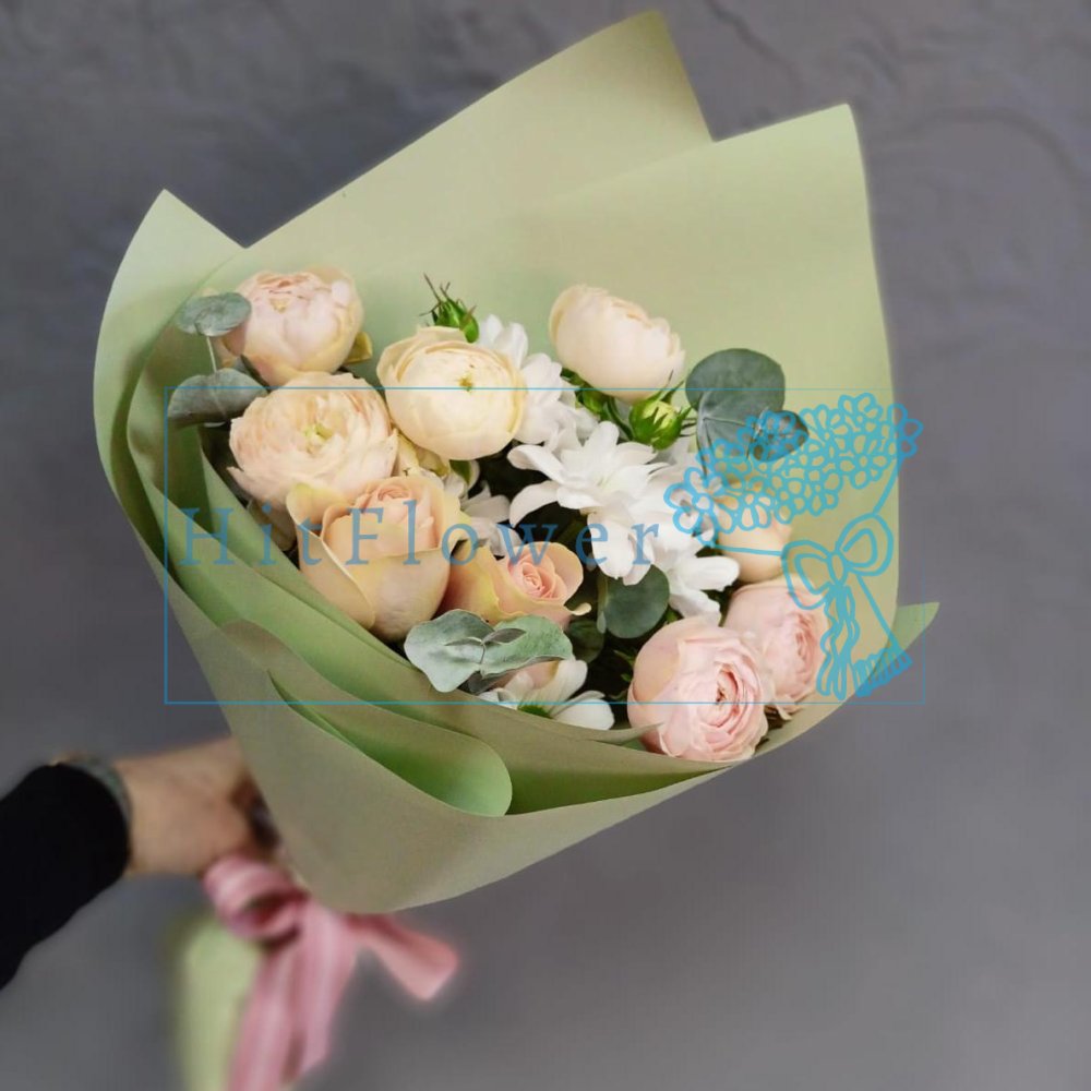 Букет цветов из: Хризантемы и Розы